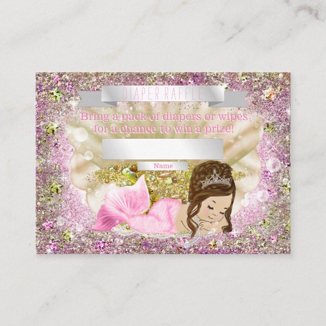 Tarjeta De Recepción Mermaid Baby Shower Diaper Raffle Tickets (Anverso)