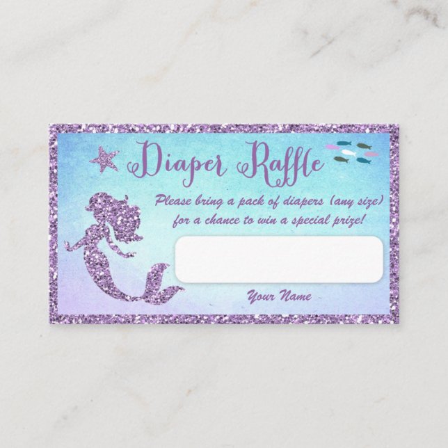 Tarjeta De Recepción Mermaid Baby Shower Diaper Raffle Tickets (Anverso)