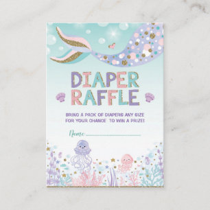 Tarjeta De Recepción Mermaid Diaper Raffle Baby Girl Beach Sea Ocean