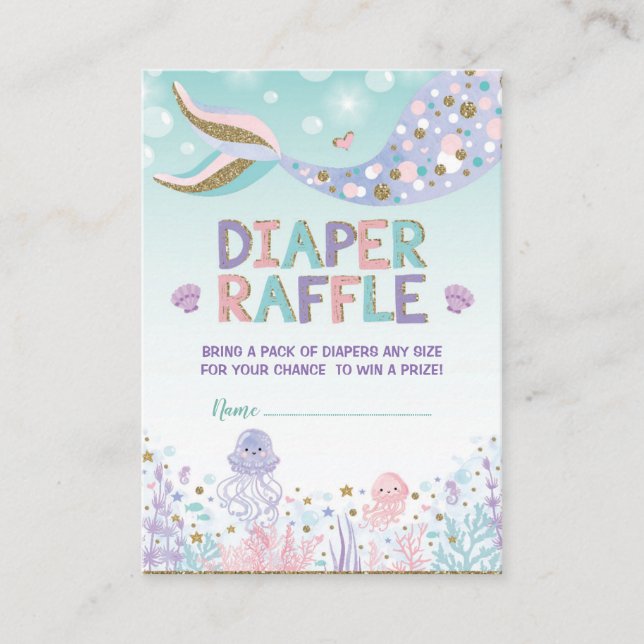 Tarjeta De Recepción Mermaid Diaper Raffle Baby Girl Beach Sea Ocean (Anverso)