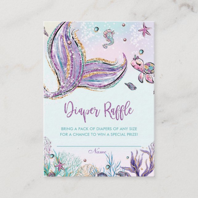 Tarjeta De Recepción Mermaid Diaper Raffle Tickets Insertar Baby Shower (Anverso)