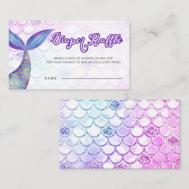 Tarjeta De Recepción Mermaid Tail Baby Shower Diaper Raffle (Anverso / Reverso)