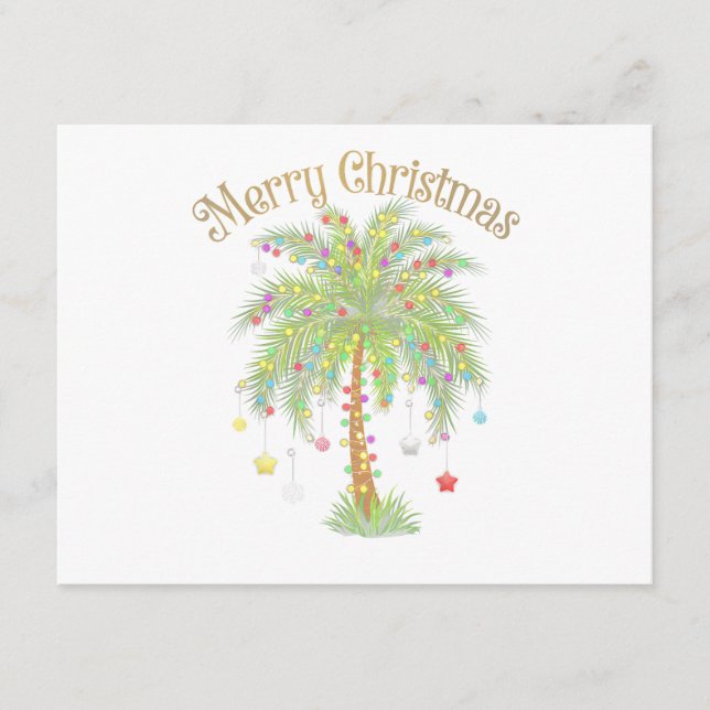 Tarjeta De Recepción Merry Christmas Palm Tree Light New Year Tropical  (Anverso)