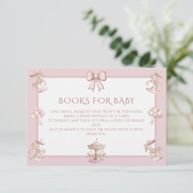 Tarjeta De Recepción Merry Go Round Books para Baby Shower (Anverso de pie)