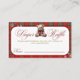 Tarjeta De Recepción Merry Little Red Bow Christmas Plaid Diaper Raffle