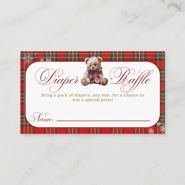 Tarjeta De Recepción Merry Little Red Bow Christmas Plaid Diaper Raffle (Anverso)