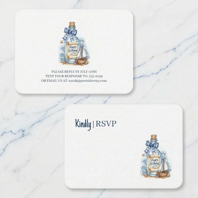 Tarjeta De Recepción Message In Bottle Sailboat Birthday RSVP (Sail away with a heartfelt thank you.)