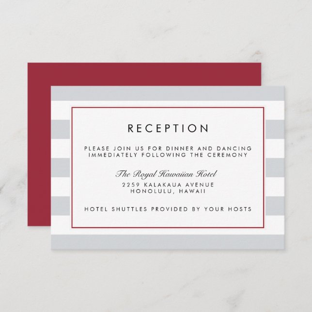 Tarjeta de recepción Metro Stripe | Cranberry (Anverso / Reverso)