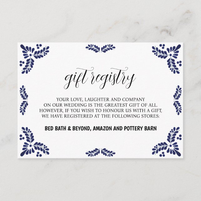 Tarjeta De Recepción Mexican Talavera Black Floral Minimalist Wedding (Anverso)