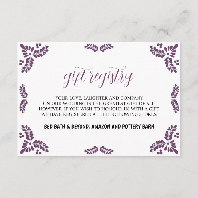 Tarjeta De Recepción Mexican Talavera Purple Floral Minimalist Wedding (Anverso)