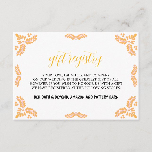 Tarjeta De Recepción Mexican Talavera Yellow Floral Minimalist Wedding (Anverso)