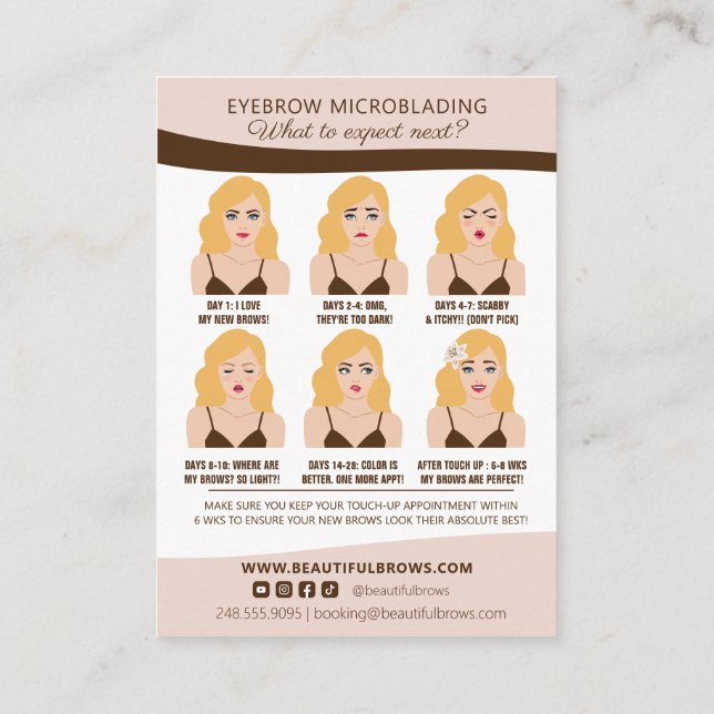 Tarjeta De Recepción Microblading Brow Aftercare & AppointReminder (Reverso)