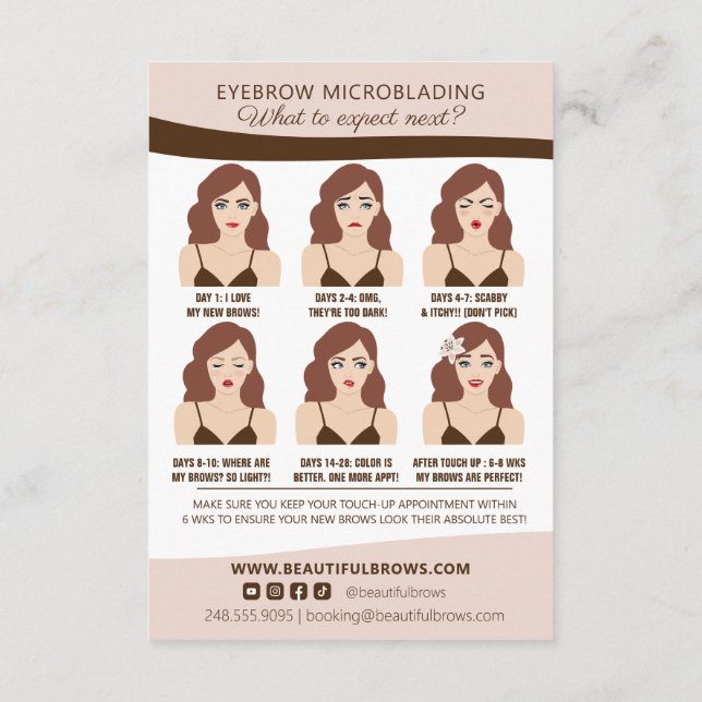 Tarjeta De Recepción Microblading Brow Aftercare & AppointReminder (Reverso)