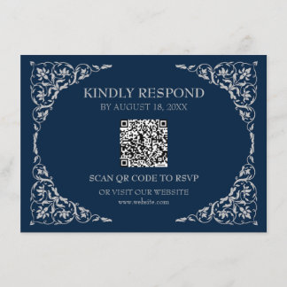 Tarjeta De Recepción Midnight Blue QR RSVP Card