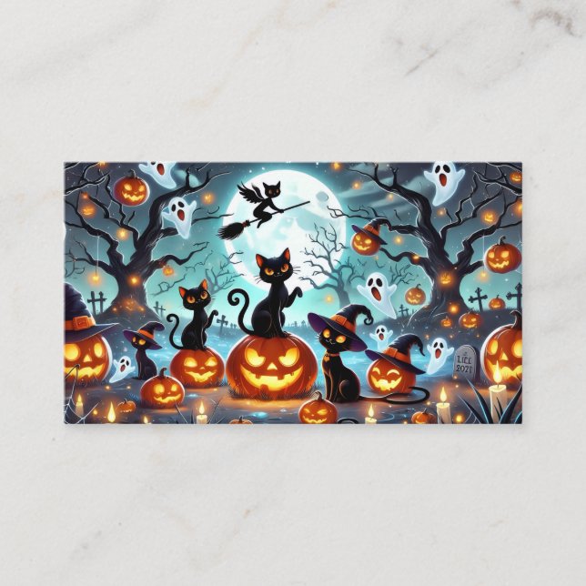 Tarjeta De Recepción Midnight Magic: Black Cats & Pumpkins Halloween  (Anverso)