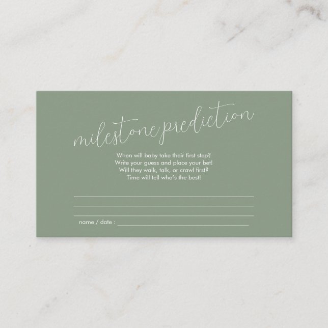Tarjeta De Recepción Milestone Prediction Baby Shower Sage Green (Anverso)