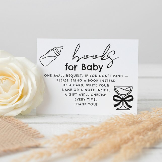Tarjeta De Recepción Milk Bottle and Champagne Books For Baby Request (Books For Baby Whimsical Line Doodles Baby Shower Request Card)
