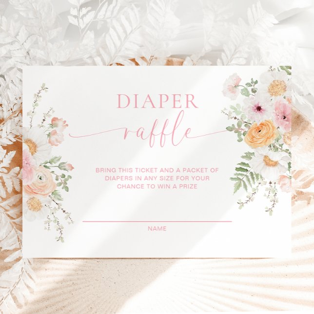 Tarjeta De Recepción Millie Floral Baby Shower Diaper Raffle Ticket (Diaper Raffle Ticket Millie Floral)