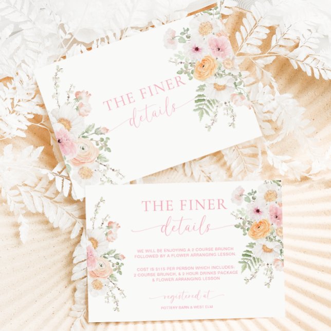 Tarjeta De Recepción Millie Floral Bridal Shower Detalles (Bridal Shower Finer Details Card)
