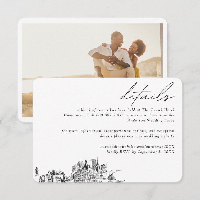 Tarjeta De Recepción Milwaukee Boda Detalles del bloque de habitaciones (Anverso / Reverso)
