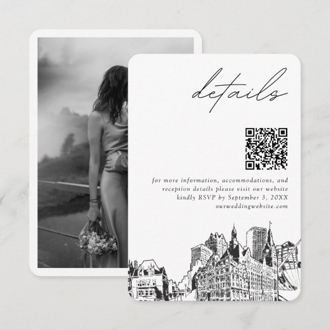 Tarjeta De Recepción Milwaukee Boda Detalles modernos Código QR (Anverso / Reverso)