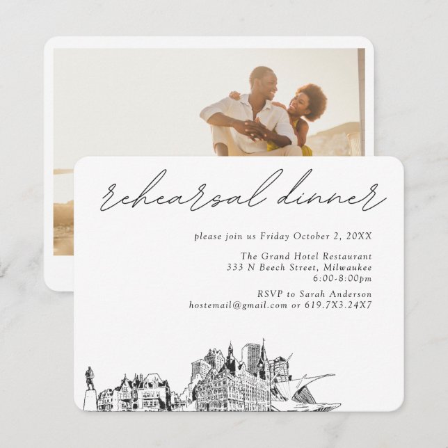 Tarjeta De Recepción Milwaukee Boda Elegante Ensayo Cena (Anverso / Reverso)