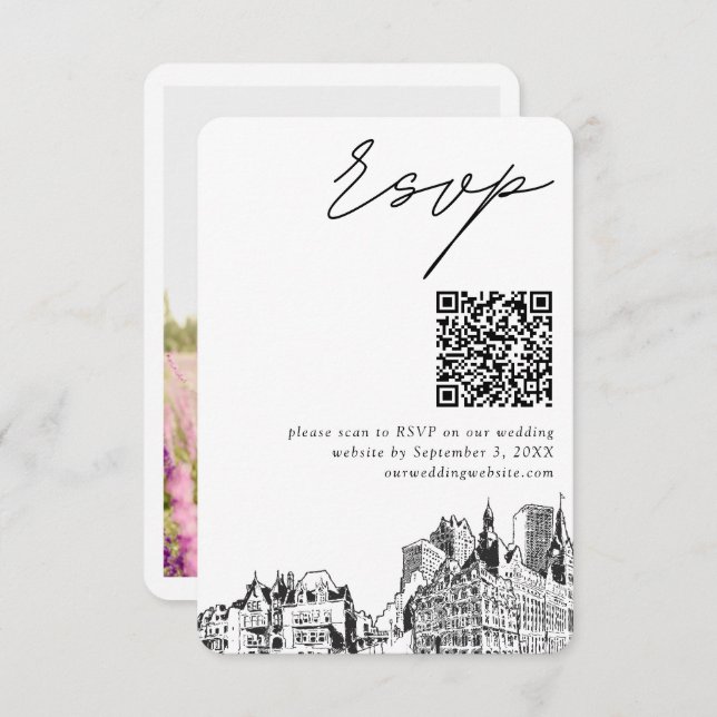 Tarjeta De Recepción Milwaukee Boda RSVP moderno Código QR (Anverso / Reverso)