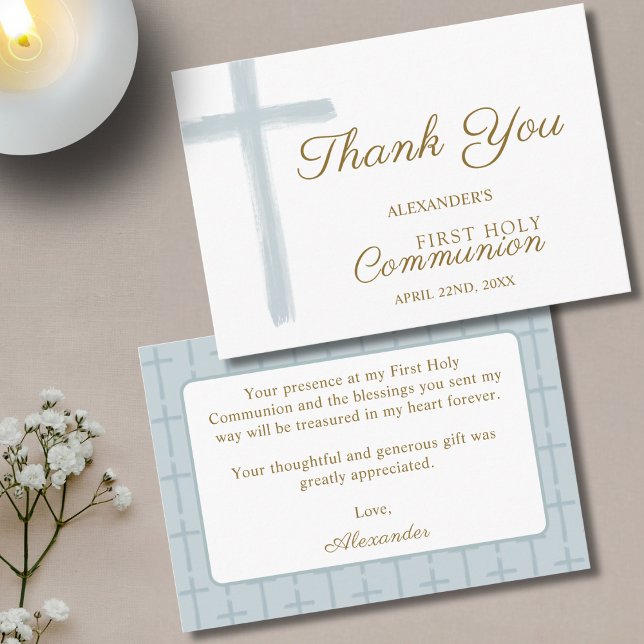 Tarjeta De Recepción Mini Blue Cross  First Holy Communion Thank You (Subido por el creador)