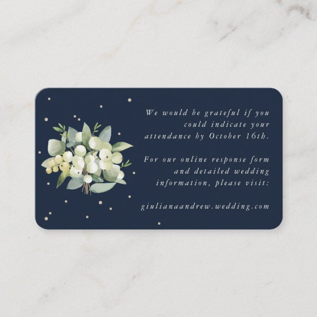 Tarjeta De Recepción Mini Boda de Snowberry+Eucalyptus en línea RSVP (Anverso)