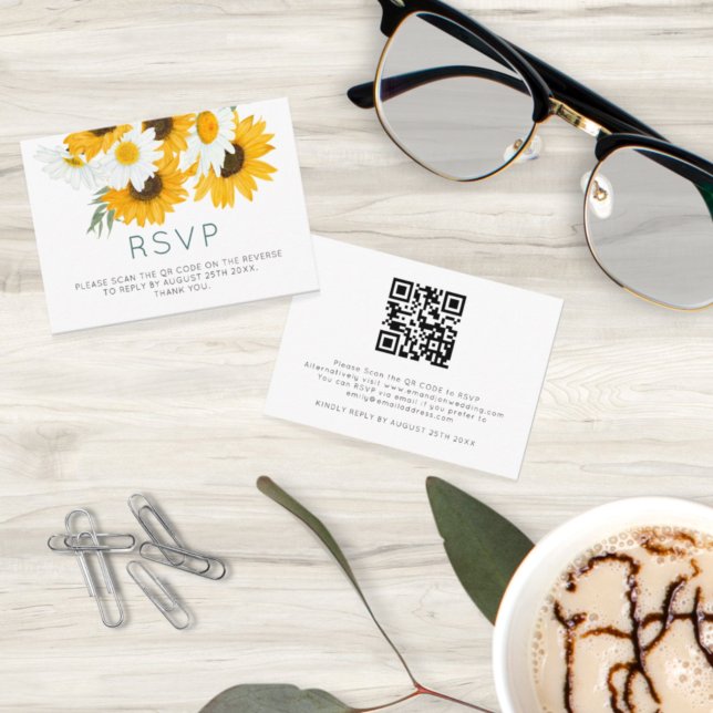 Tarjeta De Recepción MINI Bohemian Boda de girasol QR Código RSVP (Subido por el creador)
