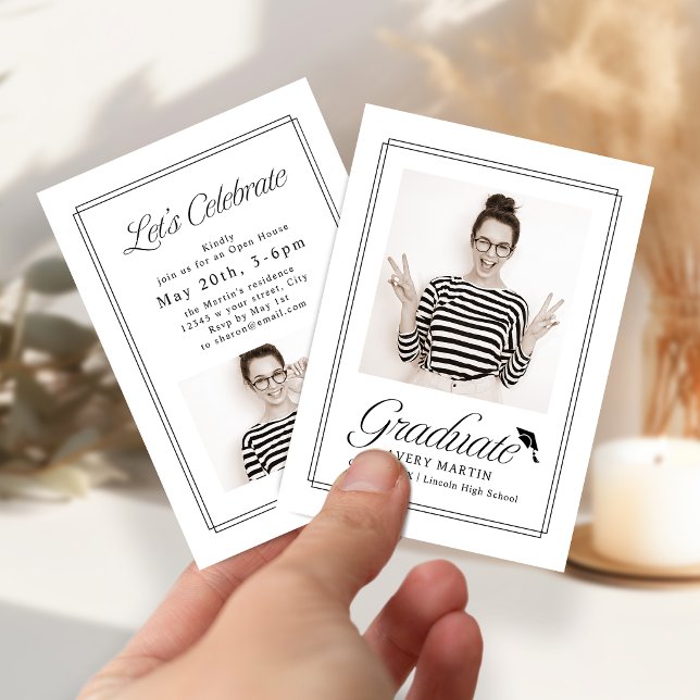 Tarjeta De Recepción Mini Classic Framed Script Photo Grad invite (Mini Classic Framed Script Photo Grad invite)