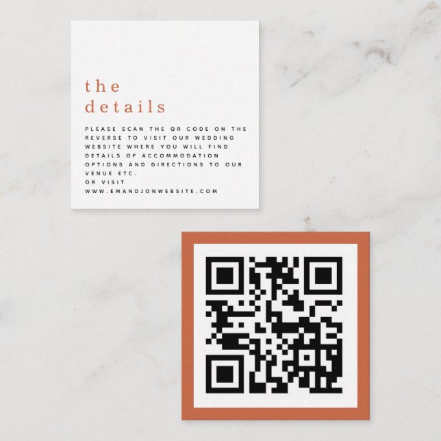 Tarjeta De Recepción MINI Código QR Detalles del Boda Terracotta (Anverso / Reverso)