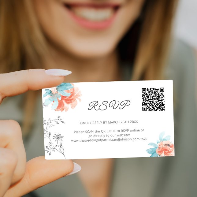 Tarjeta De Recepción Mini código QR floral boda moderno en línea RSVP (Subido por el creador)
