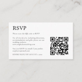 Tarjeta De Recepción MINI Código QR RSVP Simple Negro Blanco