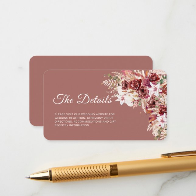 Tarjeta De Recepción Mini Dusty Rosewood Floral QR Code Insert  (Anverso/Reverso In Situ)