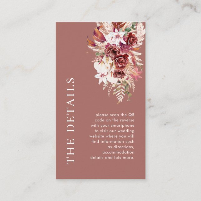 Tarjeta De Recepción Mini Dusty Rosewood QR Wedding Details  (Anverso)