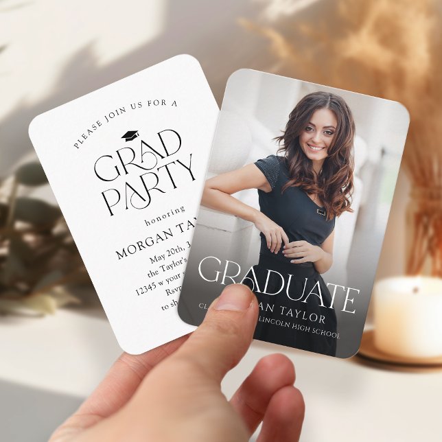 Tarjeta De Recepción Mini Elegancia Graceful Photo Graduation Invite (Mini Graceful Elegance Photo Graduation Invite)