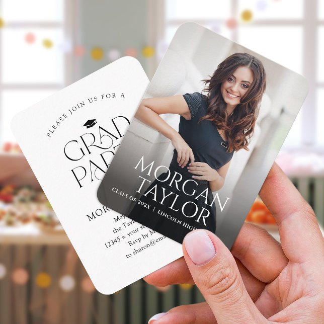 Tarjeta De Recepción Mini Elegancia Graceful Photo Graduation Invite (Mini Graceful Elegance Photo Graduation Invite)
