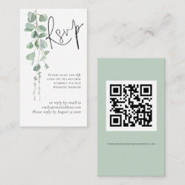 Tarjeta De Recepción Mini Eucalyptus Script QR Boda de código RSVP