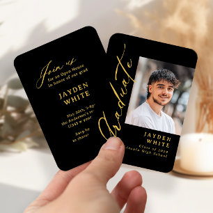 Tarjeta De Recepción Mini Gold Modern Brush Script Foto Graduación