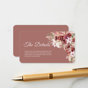 Tarjeta De Recepción Mini Inserto de Código QR Floral en Rosa Polvo de
