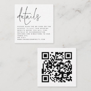 Tarjeta De Recepción MINI QR código Script Boda blanco negro Detalles