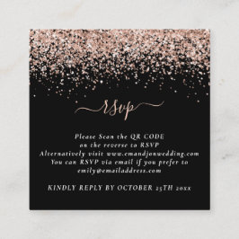 Tarjeta De Recepción Mini Rosa Purpurina de oro Código QR Boda negra RS