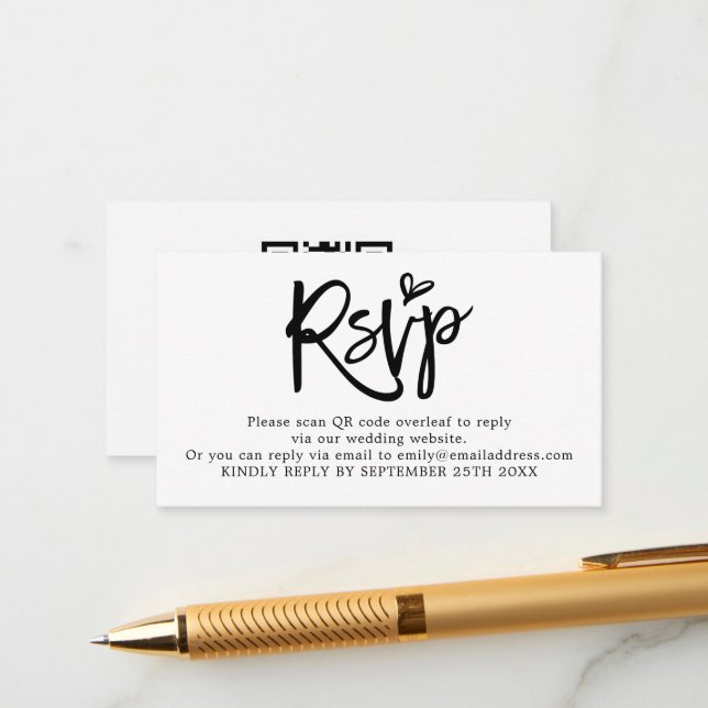 Tarjeta De Recepción Mini Script QR Boda de código RSVP (Anverso/Reverso In Situ)
