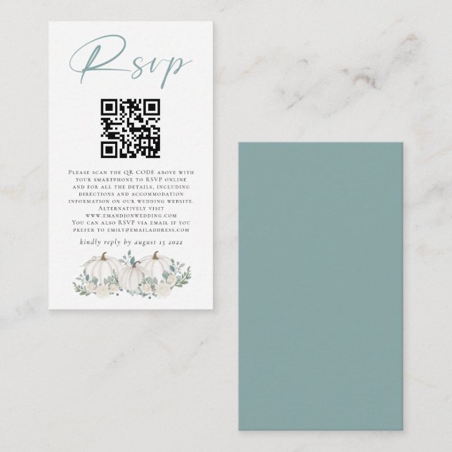 Tarjeta De Recepción Mini tamaño de calabazas blancas QR Boda de código (Anverso / Reverso)