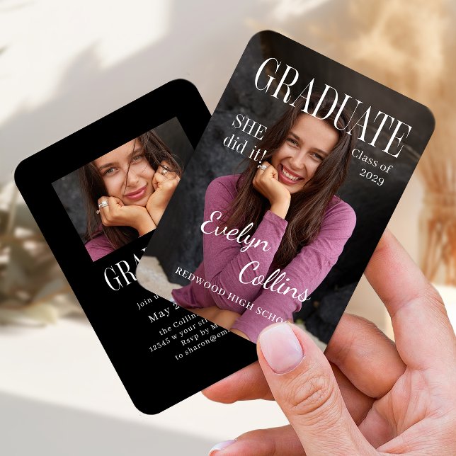 Tarjeta De Recepción Mini Timeless Magazine Cover Photo Grad invitation (Mini Timeless Magazine Cover Photo Grad invitation)