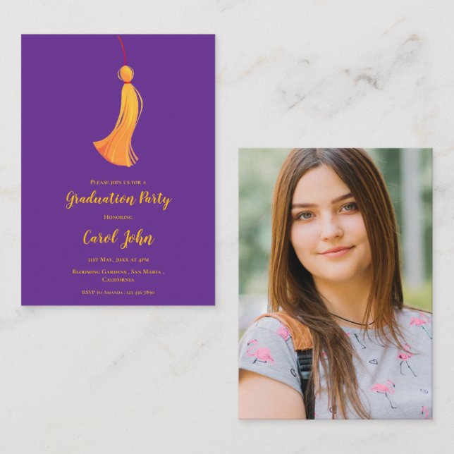 Tarjeta De Recepción Miniinvitación de la fiesta de graduación de Tasse (Anverso / Reverso)