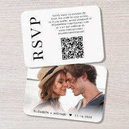 Tarjeta De Recepción Mínima foto moderna Código QR Boda RSVP