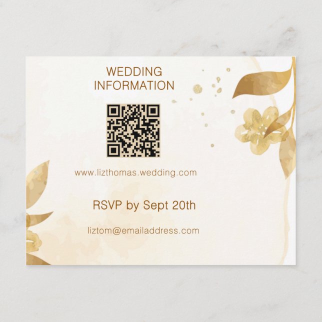 Tarjeta De Recepción Minimal Autumn Golden Botanical Script Wedding (Reverso)