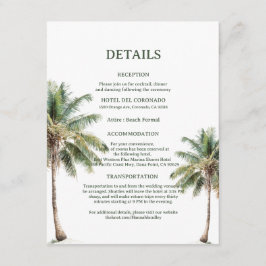 Tarjeta De Recepción Minimal Beach Palm Trees Wedding Details Card